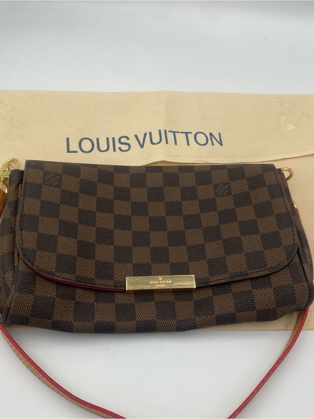 Brown Check Shoulder Bag with Red Trim